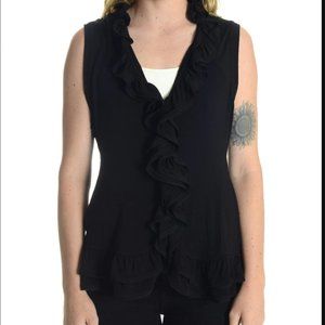 NWT LinQ Silk Trim Ruffle Front Sleeveless Blouse